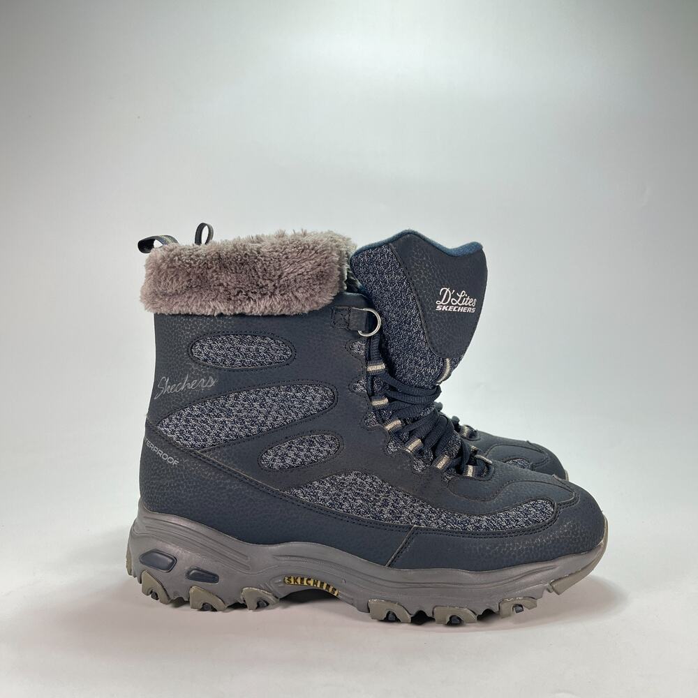 Skechers D'Lites Bomb Cyclone Navy Waterproof Winter Boots 44988W Women's Sz 9